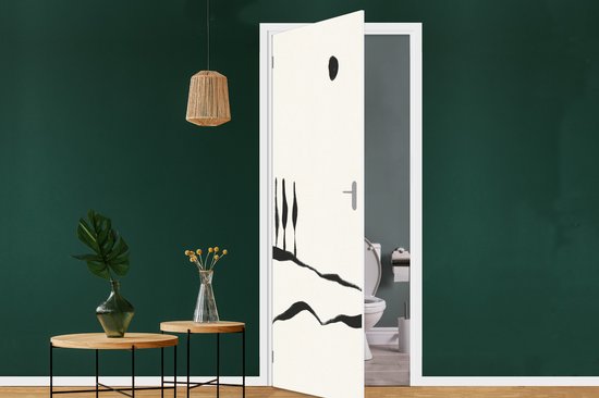 Deurposter 90x235 cm - Deursticker Landschap - Abstract - Zwart - Wit - Meubelfolie zelfklevend - Deurfolie woonkamer - Interieurfolie fotobehang - Deur plakfolie - Deurstickers - Deurbehang sticker - Kamer decoratie
