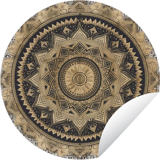 Tuincirkel Mandala - Bloem - Goud - Luxe - Bohemian - 120x120 cm - Ronde Tuinposter - Buiten XXL / Groot formaat!