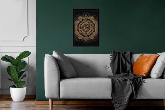 Fotolijst incl. Poster - Mandala - Goud - Bohemian - Luxe - 20x30 cm - Posterlijst