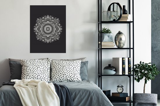 Poster Mandala - Zwart wit - Bloemen - Bohemian - Natuur - 60x80 cm