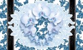 Fotobehang - Vlies Behang - Orchideeën - Blauw - Kunst - Patroon - Ornament - 254 x 184 cm
