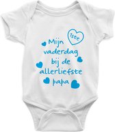 Baby Rompertje met Tekst " Mijn 1ste vaderdag bij de allerliefste papa" | Korte Mouw | Cadeau voor Zwangerschap | Bekendmaking | Aankondiging | Cadeau voor Papa | Vaderdag - 0-3 maanden - Blauw ontwerp