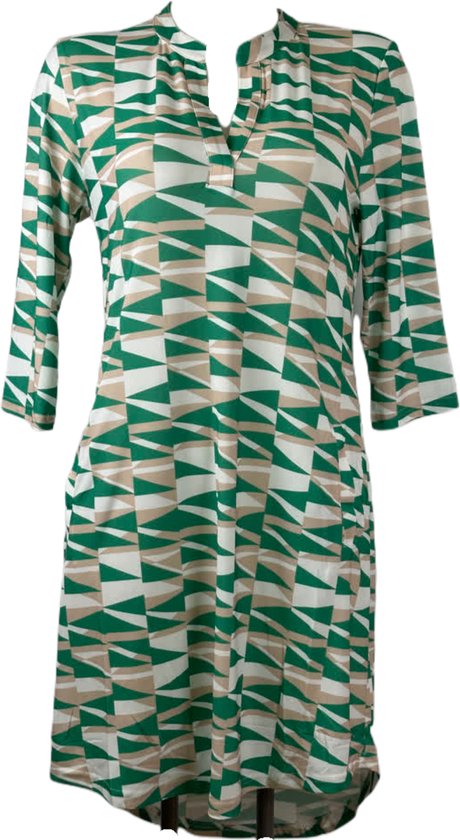 Angelle Milan – Travelkleding voor dames – Groen geblokte Jurk – Ademend – Kreukherstellend – Duurzame jurk - In 5 maten - Maat XXL
