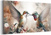 Wanddecoratie Metaal - Aluminium Schilderij Industrieel - Kolibrie - Vogels - Bloemen - Natuur - 80x40 cm - Dibond - Foto op aluminium - Industriële muurdecoratie - Voor de woonkamer/slaapkamer