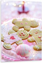 PVC Schuimplaat - Speculaas Poppetjes Versiert met Roze Glazuur en Kraaltjes - 80x120 cm Foto op PVC Schuimplaat (Met Ophangsysteem)