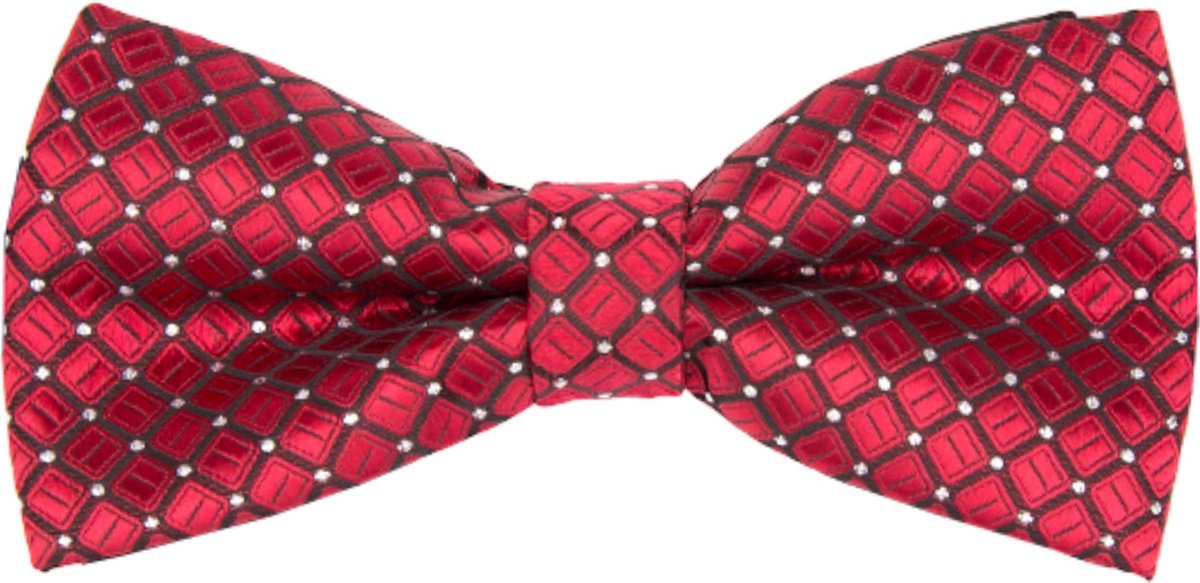 Fako Fashion® - Vlinderstrik - Vlinderdas - Deluxe - 12cm - Rood Met Blokjes