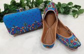 Indiase schoenen maat 38 met clutch / punjabi jutti Turqouise flower design