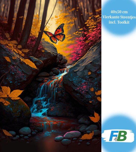 Foto: F4b vlinder in herfstachtig landschap diamond painting 40x50cm vierkante steentjes vlinders dieren natuur landschap diamond painting pakket volwassenen kinderen volledig dekkend