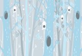 Fotobehang - Vlies Behang - Blauwe Bomen in de Sneeuw - Kinderbehang - 312 x 219 cm