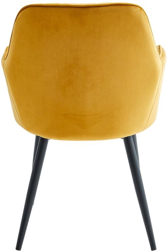 Colenis - Chaise de salle à manger Lavinia - Set de 6 - Jaune ocre - Velours - Industriel - Avec accoudoir