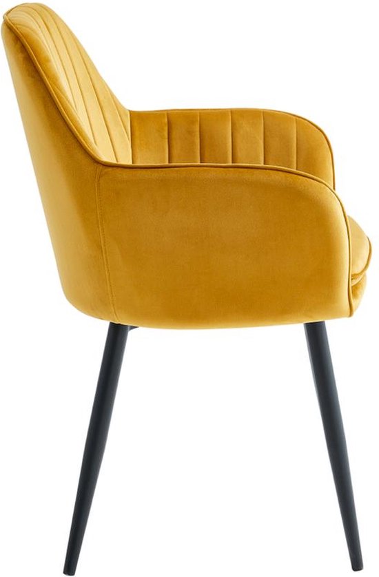 Colenis - Chaise de salle à manger Lavinia - Set de 6 - Jaune ocre - Velours - Industriel - Avec accoudoir