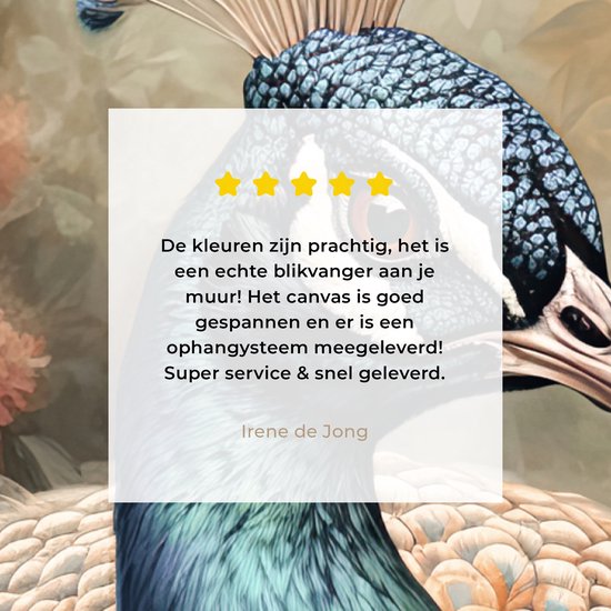 Tableau sur toile Paon - Vogel - Fleurs - Plantes - Plumes de Paon - 60x40 cm - Décoration murale