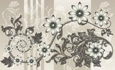 Fotobehang - Vlies Behang - Zilveren Bloemenpatroon - Kunst - 208 x 146 cm