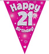Oaktree - Vlaggenlijn Roze Happy 21th Birthday , 3,9 m / 28cm[volume kortink !]