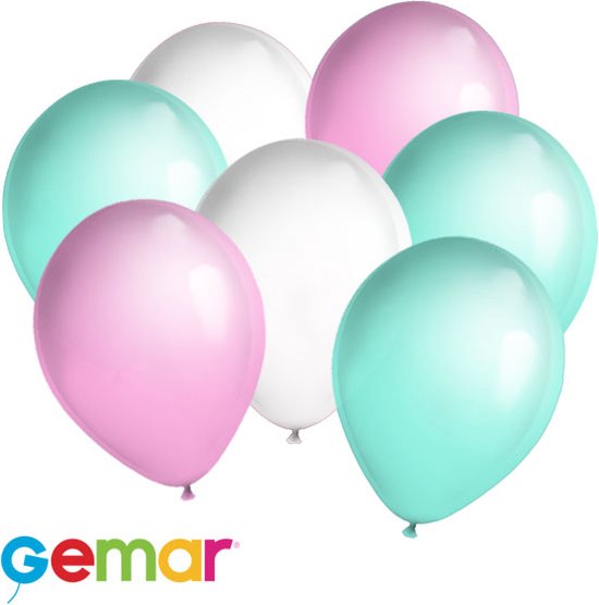 30 ballonnen Mintgroen, Wit en Roze (Ook geschikt voor Helium)