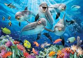 Fotobehang - Vliesbehang - Dolfijnen in Zee - Tropische Vissen - Onderwaterwereld - 208 x 146 cm