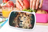 Broodtrommel Roze - Lunchbox - Brooddoos - Leeuw - Leeuwenkop - Wilde dieren - Bloemen - 18x12x6 cm - Kinderen - Meisje