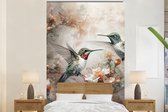 Behang - Fotobehang Kolibrie - Vogels - Bloemen - Planten - Breedte 195 cm x hoogte 300 cm