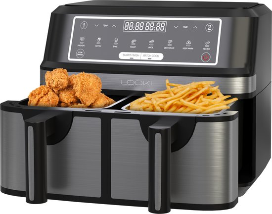 Friteuse à air chaud, 2 compartiments, 9 l