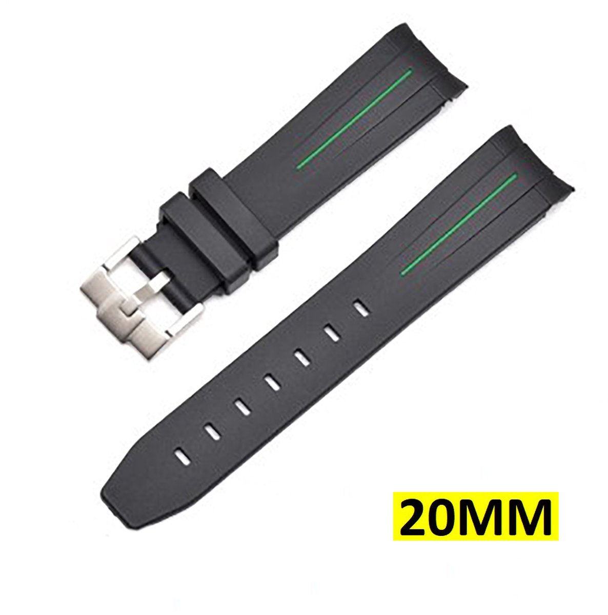 Siliconen Horlogeband - Arc Band - Sport Waterdicht - Voor Seiko Skx modellen - Seiko 5 - 20MM - Zwart Groen