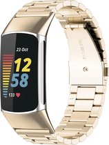 Stalen Smartwatch bandje - Geschikt voor Fitbit Charge 5 / Fitbit Charge 6 stalen band - champagne - Strap-it Horlogeband / Polsband / Armband