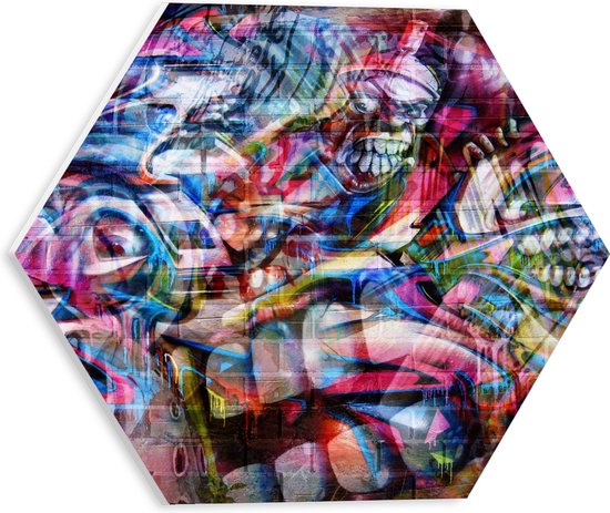 PVC Schuimplaat Hexagon - Graffiti Tekening van Mensen en Figuren - 30x26.1 cm Foto op Hexagon (Met Ophangsysteem)