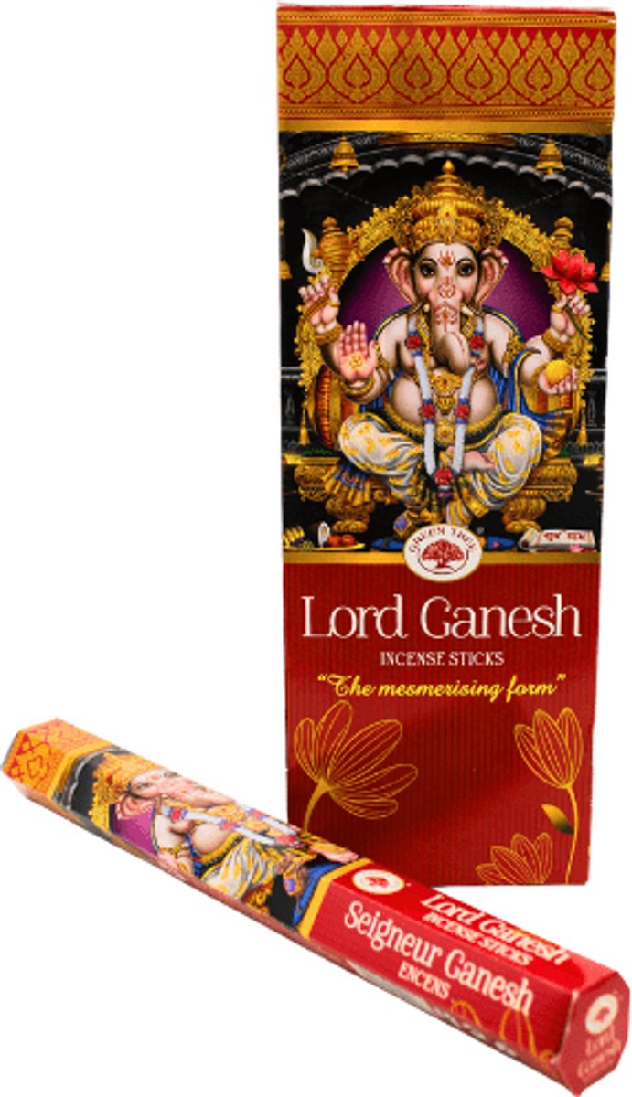 Green Tree Candle Green Tree Lord Ganesh Hexa Wierook - 6 x 20 lange wierook stokjes - Handgerolde Wierook - 6 Pack Multicolor