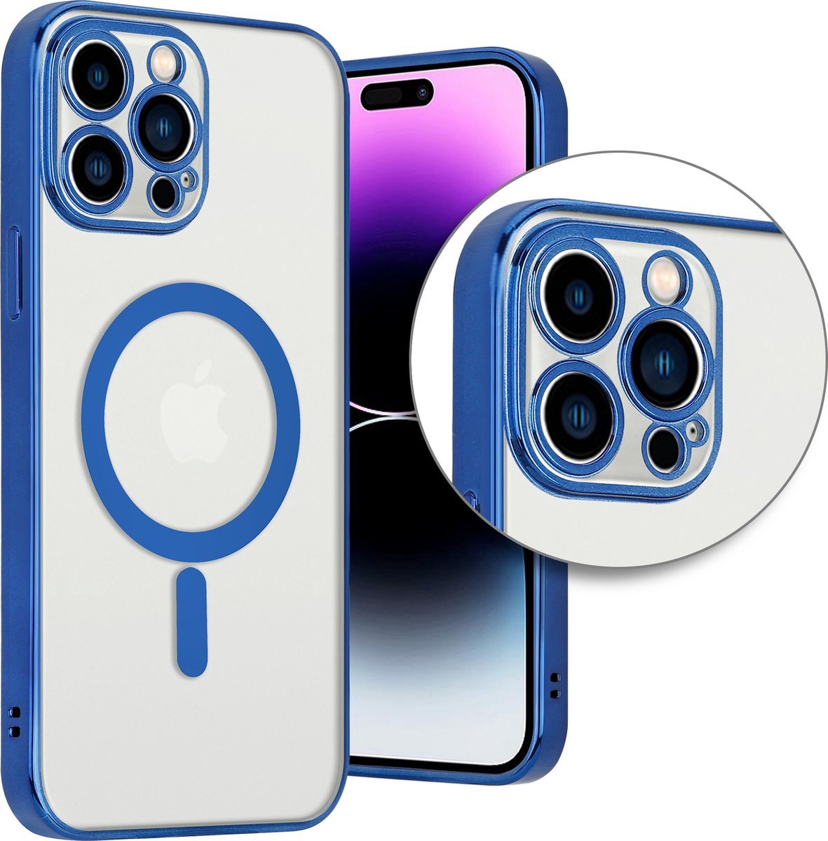 Cityhoesje-Clear Magnetic Magsafe Lens Protection Case – iPhone 14 Pro Blauw