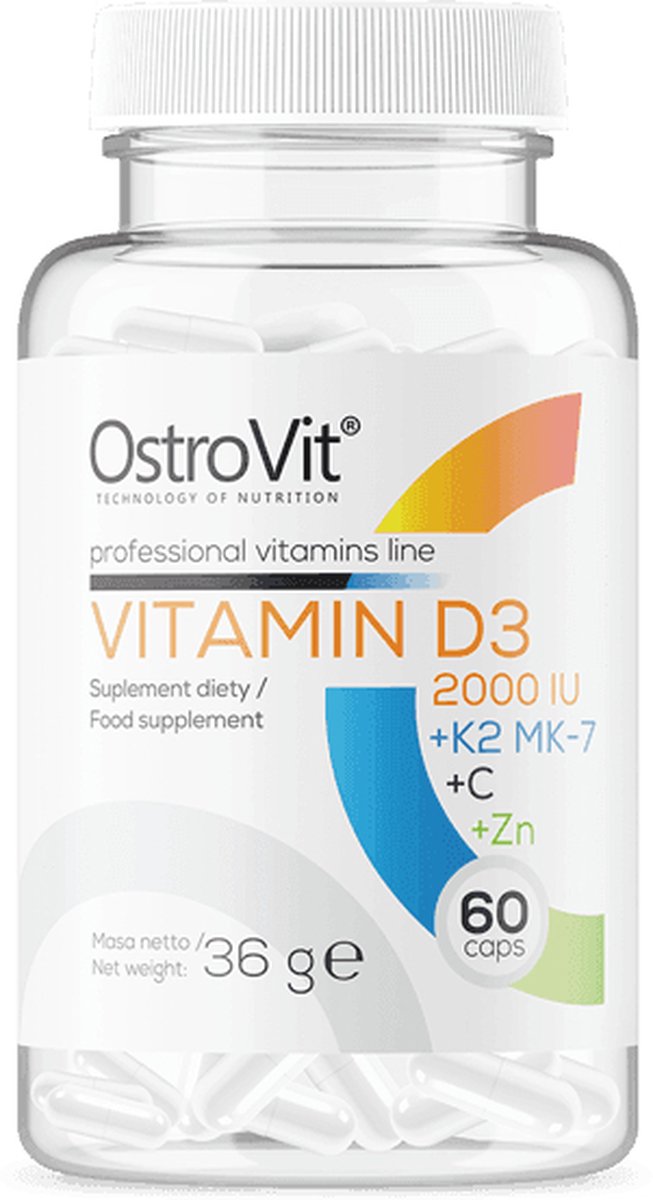 Vitaminen - 18 x Vitamine D3 2000 IU + K2 MK-7 + Vitamine C + Zink 60 Capsules OstroVit