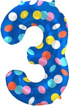 Folat - Folieballon Cijfer 3 Colorful Dots - 86 cm