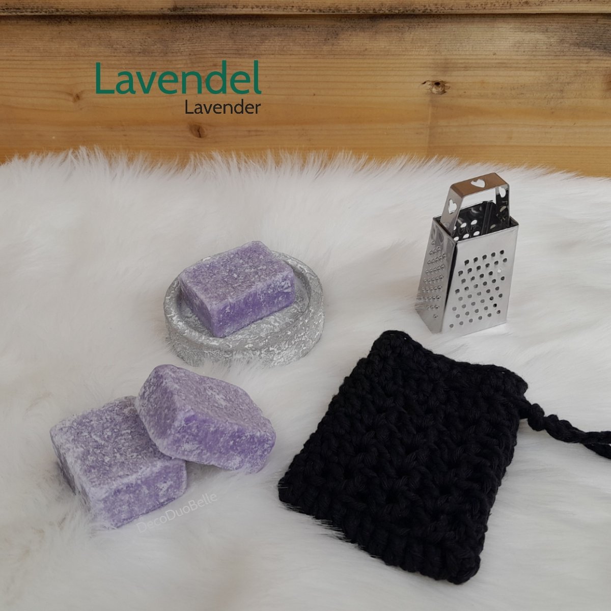 3 Amberblokjes Lavendel - Geurblokjes Set met Schaaltje, Rasp en Gehaakt Geurzakje - Giftset