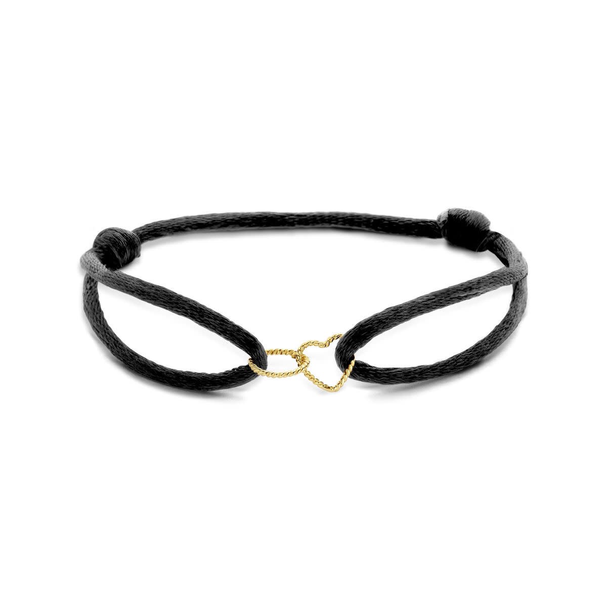 14K Goud Met Rubber/Nylon/Leer Armband Satijn Hart En Rondje Gedraaid 4700292