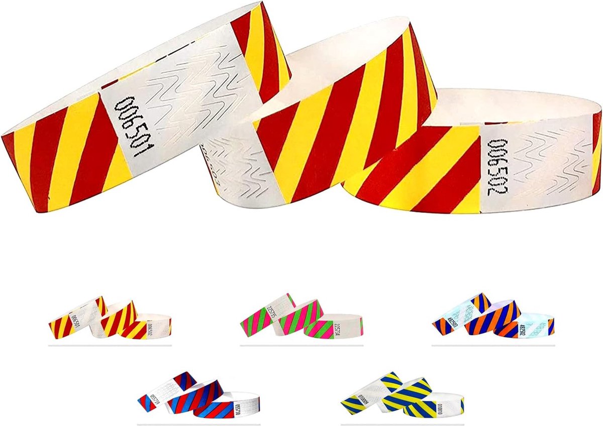 Tyvek polsbandjes voor evenementen - 1000 stuks - gestreept - Rood-Geel