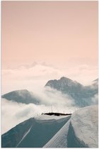 Poster Glanzend – Bergen - Sneeuw - Wolken - Wit - 100x150 cm Foto op Posterpapier met Glanzende Afwerking