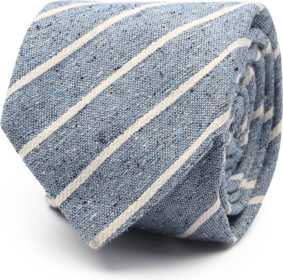 Convient - Cravate Lin Stripe Blauw - Cravate de Luxe pour hommes 100% Soie, Lin - Stripe