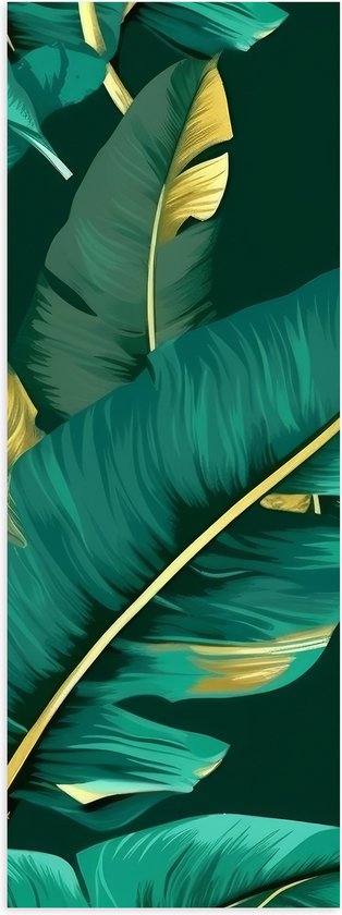 Poster Glanzend – Groene Palmbladeren met Gouden Details - 30x90 cm Foto op Posterpapier met Glanzende Afwerking