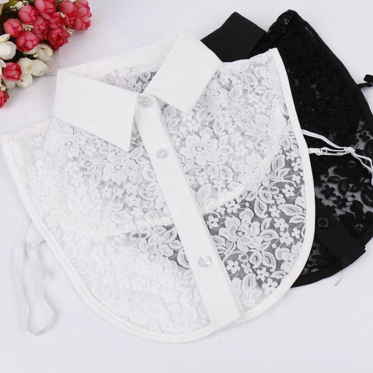 Finnacle - "Dames-Wit Doorschijnend Blouse Kraagje - Losse/Nep Ronde Kraag"