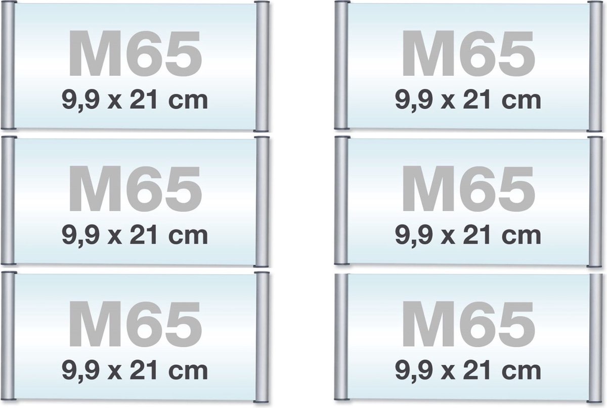6 pack M65/Bewegwijzeringsborden met Klikprofiel /formaat 9,9x21 cm/wegwijs bordjes/aluminium deurbordjes/naambordje kantoor/route bordje/aanwijs bordje/zelfklevend/verwijs bord/ informatie bord.