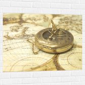 Muursticker - Gouden Kompas op Wereldkaart - 100x75 cm Foto op Muursticker