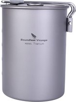 Boundless Voyage - Titanium - Bekermok - Titanium Hangpot met Deksel - Opvouwbaar Handvat - Outdoor - Ultralight - Campingpot - Theedrinkbeker met Spork - Picknick - Bestek - Kookgerei - 300ml - 420ml - 600ml - 750ml - 900ml - 1100 ml - 1200 ml