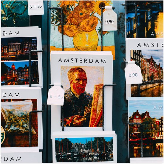 Poster Glanzend – Amsterdamse Ansichtkaarten in het Rek - 80x80 cm Foto op Posterpapier met Glanzende Afwerking