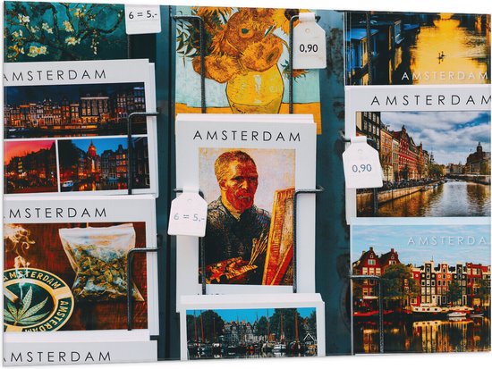 Vlag - Amsterdamse Ansichtkaarten in het Rek - 100x75 cm Foto op Polyester Vlag