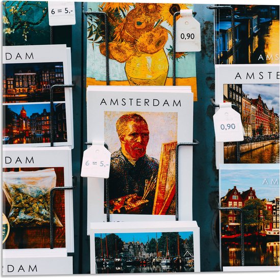Acrylglas - Amsterdamse Ansichtkaarten in het Rek - 50x50 cm Foto op Acrylglas (Wanddecoratie op Acrylaat)