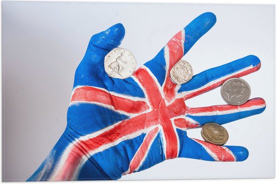 Vlag - Engelse Vlag en Valuta op Handpalm - 60x40 cm Foto op Polyester Vlag