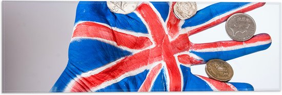 Vlag - Engelse Vlag en Valuta op Handpalm - 60x20 cm Foto op Polyester Vlag