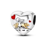 Fler® | Charme pour Bracelet Pandora | Coeur avec fille et chien | Promener le chien | Amour des Animaux | Coeurs | Incassable | Charme suspendu Charm | Argent | 925 | Bracelet Perle | Émail noir, or et rouge | Cadeau |