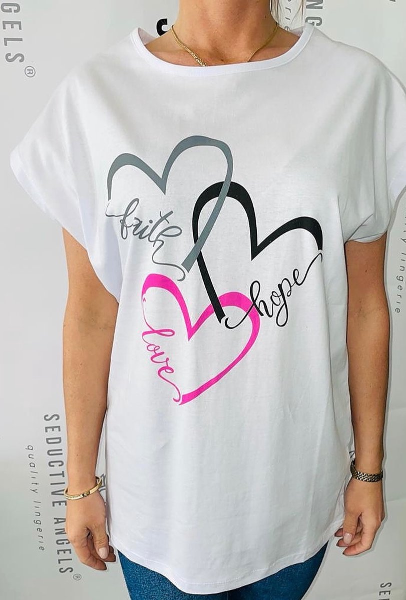 T-shirt Hope&Love Plus size Wit 4XL