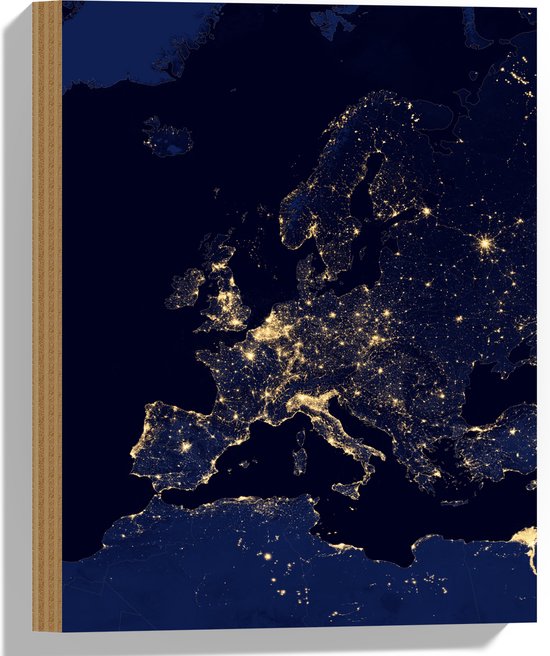 Hout - Kaart van Europa - 30x40 cm - 9 mm dik - Foto op Hout (Met Ophangsysteem)