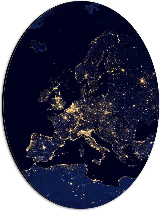 Dibond Ovaal - Kaart van Europa - 30x40 cm Foto op Ovaal (Met Ophangsysteem)