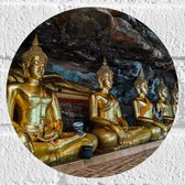 Muursticker Cirkel - Rijen Gouden Boeddha's in Wat Tham Khuha Sawan Tempel in Thailand - 20x20 cm Foto op Muursticker